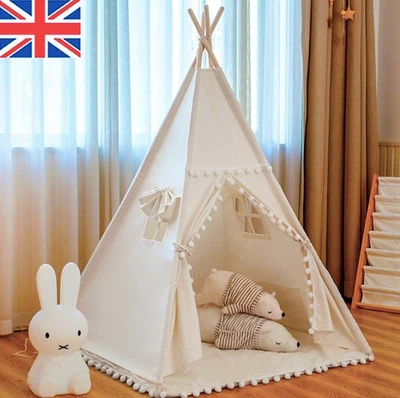 🔥2025 New Large Canvas Kids Teepee Star Wood Indian Tent Child Play House ~ - Image 1 of 4
