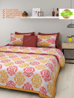 Designer Floral Printed Cotton Double Bed Sheet With 2 Pillow Cover 90x108 KING - Image 1 of 4