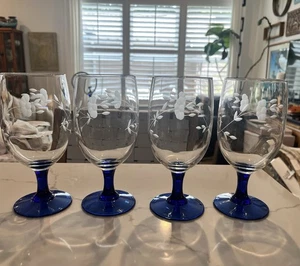 Princess House Kristall Heritage Blauer Stiel Eistee Gläser 7" Vintage 4er Set - Bild 1 von 4