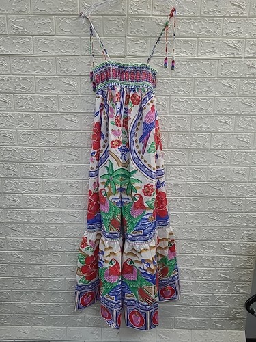 OFF WHITE Maxi abito smanicato nuovo Farm Rio fiori spiaggia bianco sporco taglia large