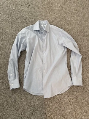 Camisa slim fit UNIQLO super sem ferro listra azul/branca BD masculina média M - Imagem 1 de 2