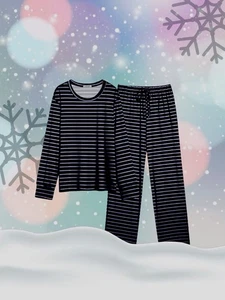 Damen Pyjama Set 2-teilig marine gestreift Größe XXL super weich neu Poly/Elasthan - Bild 1 von 1