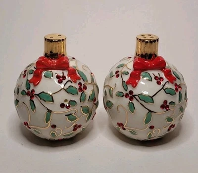 Lenox Holly Red Rhinestone Bauble Christmas Ornament Salt & Pepper Shakers - Image 1 of 4