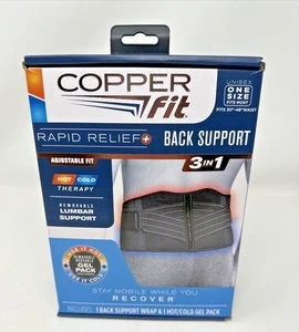 Copper Fit Back Support Brace - Black Cold/Hot Therapy Removable Lumbar Support - Picture 1 of 4