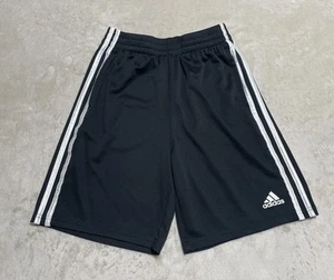 Adidas Athletic Track Shorts Boys Large Black 3 White Stripes Drawstring Pockets - Picture 1 of 10