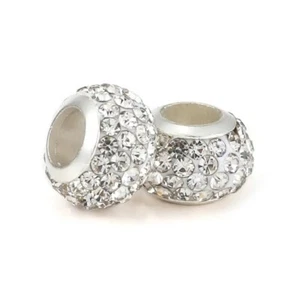 2 x Charm sfera strass tono argento strass per bracciale scintillante - Foto 1 di 4