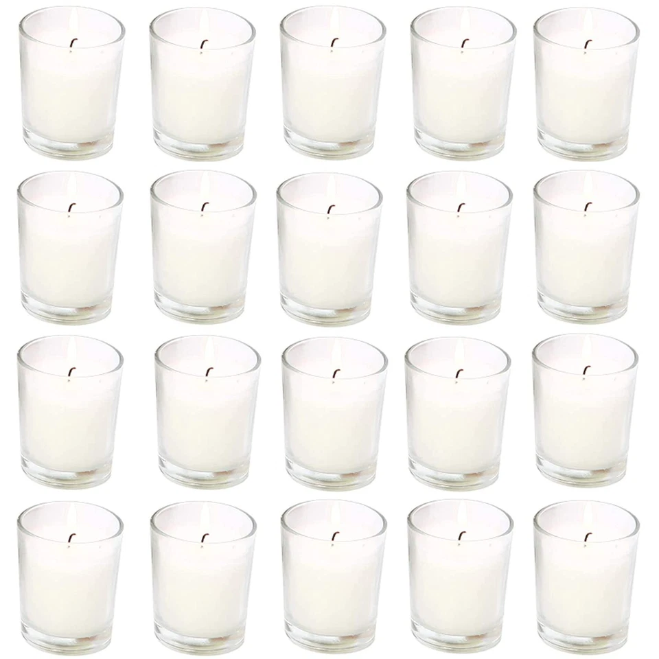 Velas votivas vidrio transparente sin aroma, color blanco cálido, paquete de 20 - Image 1 of 1