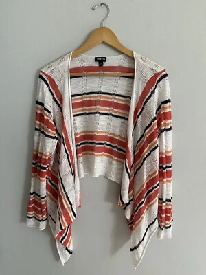 Torrid Open Front Shrug Cardigan 毛衣白色和橙色条纹女式 0 码 — 第 1/4 张图片