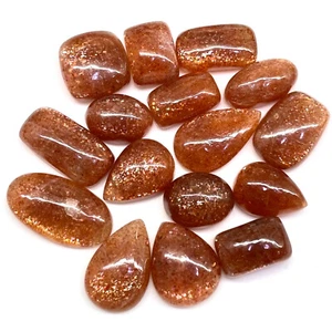 16 Pcs Natural Orange Sunstone Untreated Cabochon Glossy Loose Gemstones Lot - Picture 1 of 11