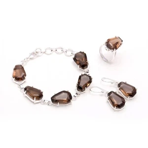 Rauchquarz Edelstein Handarbeit 925 Sterling Silber Weihnachtsschmuck Set - Bild 1 von 7