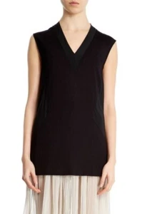 Nicole Farhi Silk Panel Sleeveless Top V Neck jersey inserts black size Small - Picture 1 of 8