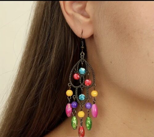 Bunte Perlen Quaste hängende Ohrringe neu böhmisch exotischer Stil