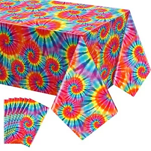 Newwiee 6 Pcs Tie Dye Tablecloth Rainbow Table Cloth 54 x 108 Inches Plastic ... - Picture 1 of 7