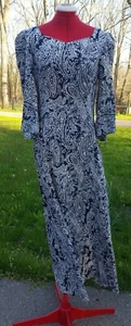 Handmade Paisley Long White/Navy Soft Dress M EUC Modest Bell Sleeves - Bild 1 von 5
