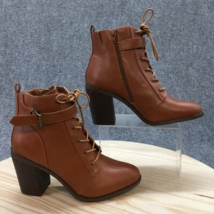 Shoedazzle Boots Womens 9.5 Dilly Side Zip Lace Up Heeled Ankle Boot Brown - Picture 1 of 14