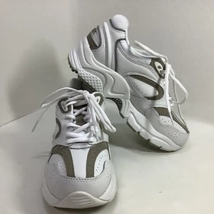 Aetrex Apex Laced Gym Walk Shoe Women's 6 Medium White Leather Shoes Tan Accent - Picture 1 of 9