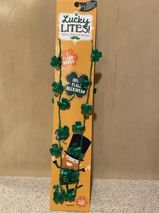 Lucky Lites Flashing Necklace Shamrock, 10 Flashing Lights, 3 Modes, NIP - Picture 1 of 7