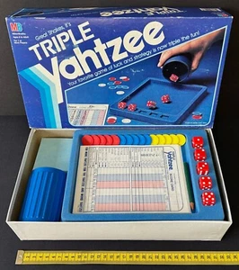 Triple Yahtzee Game 1982 Milton Bradley Made in USA Orig Shaker Cup Red Dice - Picture 1 of 11