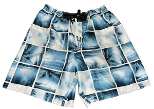 JOE BOXER Blue White Hawaiian Palm Trees Swim Shorts Trunks Men's XXL - Picture 1 of 4