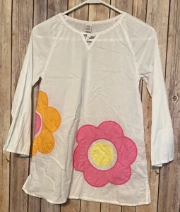 Mini Boden Niñas Túnica Caftán Blanco Vestido Flores Ligero 9 10 - Imagen 1 de 2