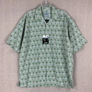 Vintage Fubu Shirt L-XL Y2K Green Mens Hawaiian Button Up Floral Palms Polyester - Picture 1 of 16