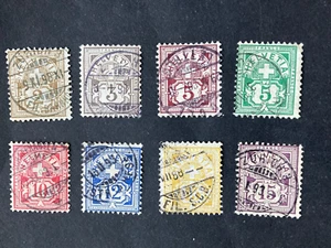 Schweiz 1882/89 Satz Kreuz über Wertschild Faserpapier KZ sauber gestempelt - Bild 1 von 2