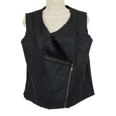 C&C California Womens Small Solid Black Faux Suede Fur Reversible Zippered Vest - Image 1 of 4