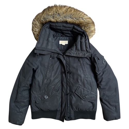 Michael Kors nero full zip pelliccia sintetica orlo cappuccio piumino giacca donna M