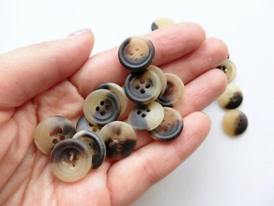 30pcs, 14mm Dark Brown Authentic Horn Bone Matte Round 4 Holes Cardigan Buttons - Image 1 of 4