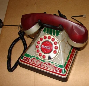 COCA COLA GLASMALEREI OPTIK TISCH ARBEITSPLATTE BELEUCHTETES TELEFON - Bild 1 von 6