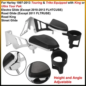 Adjustable Passenger Armrest w/ Cup Holder For Harley Touring 1997-2013 Tour-Pak - Picture 1 of 19