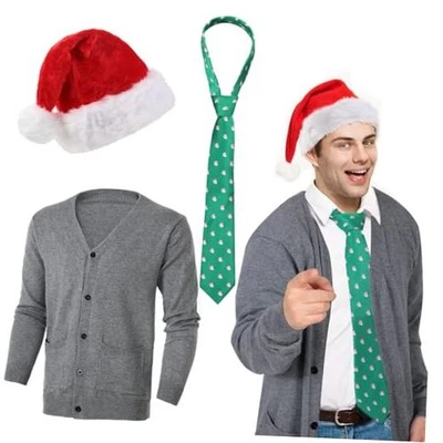 Suéter cardigã Suhine 3 peças fantasia filme Natal masculino década de 1980 médio - Imagem 1 de 4