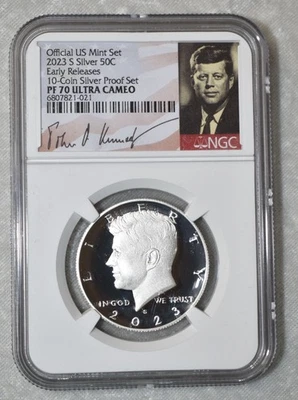 2023 S .999 FINE SILVER KENNEDY HALF DOLLAR NGC PF 70 ULTRA CAMEO TOP POP COIN - Image 1 of 4