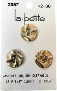 Buttons Gold Round 2-Hole 3-Pk 5/8" Faux Handmade Wrinkle La Petite Vintage 2597 - Picture 1 of 5