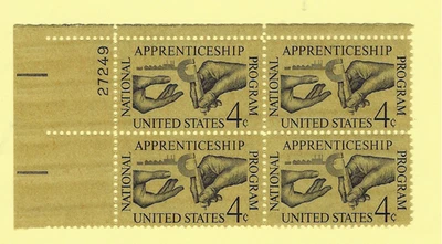 US  SCOTT #1201 APPRENTICESHIP TRAINING  4¢  MINT  1962 PLATE BLK  27249UL - Image 1 of 2