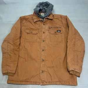 Dickies Men Brown Quilt Line Workwear Jacket Coat Detroit Hoodie Y2K Skate Emo-L - Picture 1 of 7