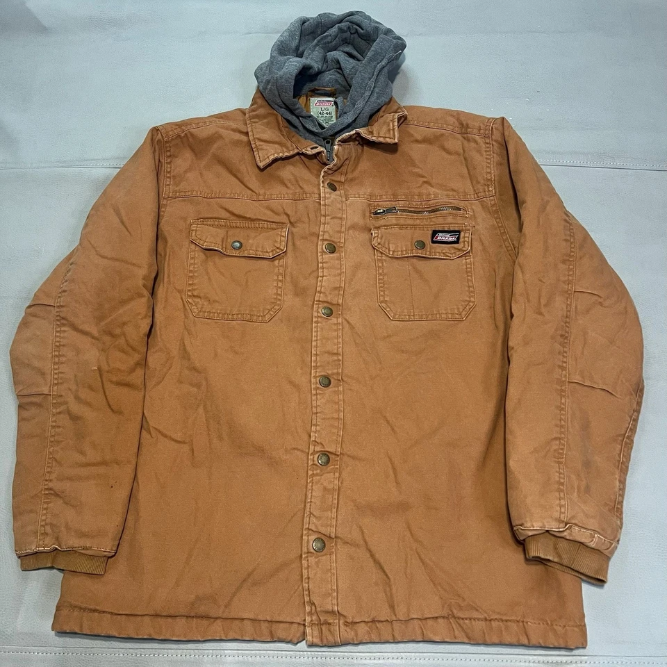 Dickies Men Brown Quilt Line Workwear Jacket Coat Detroit Hoodie Y2K Skate Emo-L - Image 1 of 4