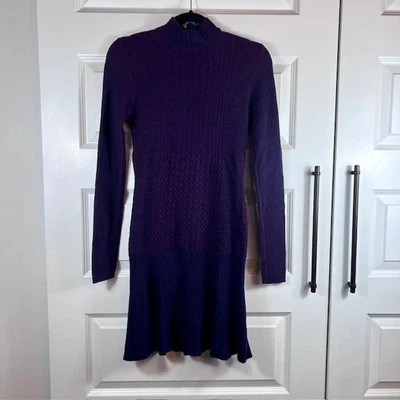 Vestido Suéter Punto Acanalado Punto Zig Zag Mezcla Lana Púrpura Lacoste 38 (US 6) Foto 1 de 4