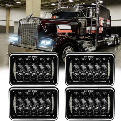 4PCS 4x6" LED Headlights With DRL For Kenworth W900 T400/800 Peterbilt 357 379  - Image 1 of 4