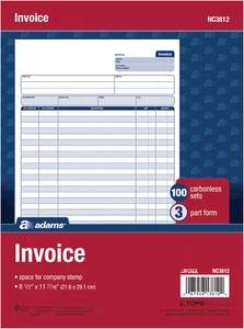 Adams Invoice Unit Set, 8.5 X 11.44 Inch, 3-Part, Carbonless, 100-Pack, White an - Picture 1 of 12