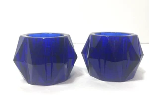 Cobalt Blue Glass Starburst Shape Candle Holders Farmhouse Reversible 2" Tall - Picture 1 of 8