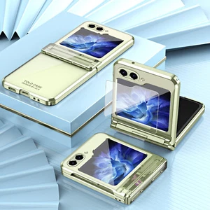 For Samsung Galaxy Z Flip 5 Plating Clear PC Hinge Case + Small Screen Protector - Photo 1 sur 11