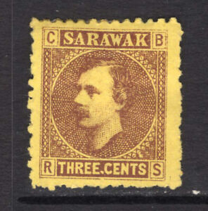 M18905 Sarawak 1871 SG2a - 3c brown/yellow with STOP AFTER THREE variety. No gum