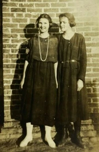 Two Pretty Women Hugging Necklace White Shoes B&W Photograph 2.75 x 4.5 - Picture 1 of 3