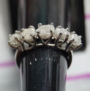 3.89 tcw Natural White/Gray rough diamond ring, 5 925 silver ring - Picture 1 of 7