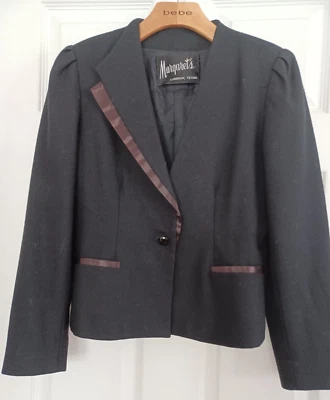 Винтажный черный смокинг куртка атласная отделка укороченный дизайнерский P маленький XS США  - Изображение 1 из 4