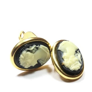 Pendientes de clip camafeo vintage negros - Imagen 1 de 4