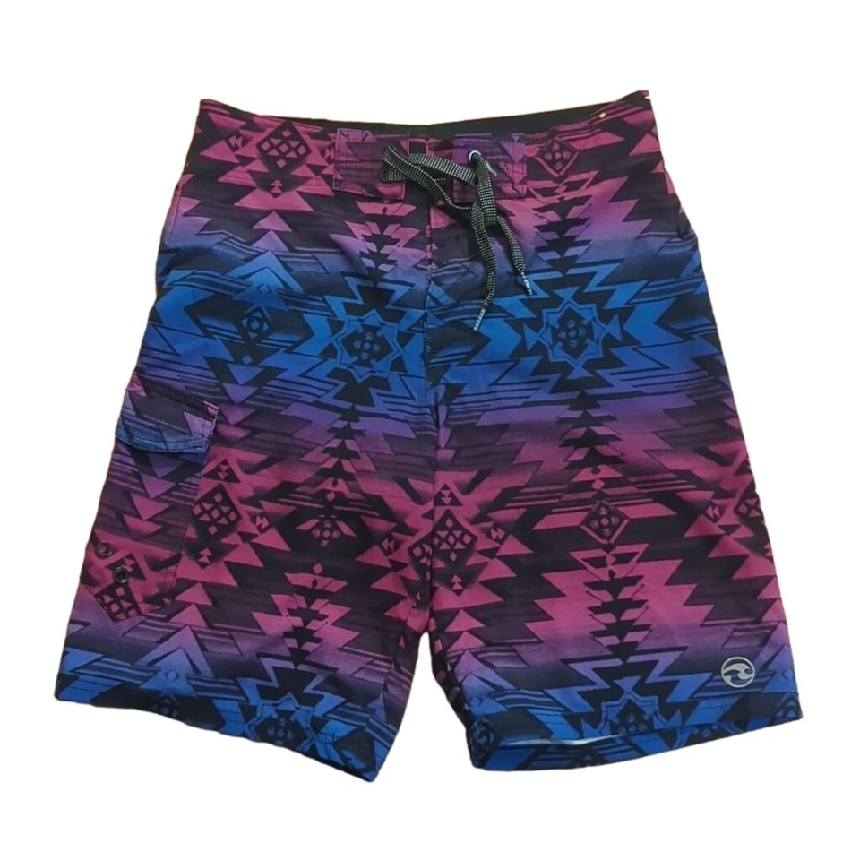 Bañador Ocean Current Board Shorts Talla 28 Azul Púrpura Negro Patrón Foto 1 de 4