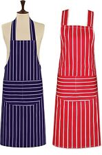 Bib Apron Red or Blue with White Stripe Chef's Cotton Washable Cooking Baking