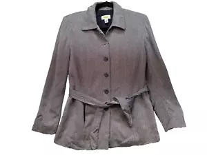 Talbots Women's Tie Belt Blazer Jacket Button Front Size 6 Black Herringbone - Picture 1 of 15